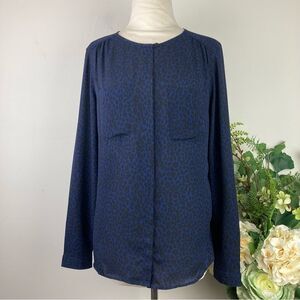 LOFT * blouse leopard print top | small | office | blue black